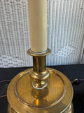 Pair of Chapman Cast Brass Buffet  Candlestick Lamps with Original Black Shades (WORKS)