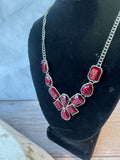 Red Wine Stone Silver Tone Bib Necklace