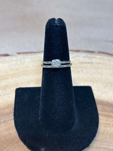 14K White Gold Band & 10K White Gold Ring with Several Diamond Chips - SIZE 5 1/2