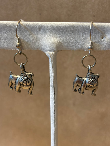 Silver Tone Bulldog Earrings