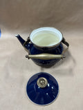 Dark Blue Teapot With Brass Trim And Handle