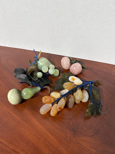 Vintage Carved Stone Jade and Rose Quartz Fruit Collection