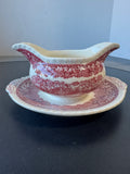 (FF) Mason’s England Vista Pink China Round Gravy Boat with Attached Saucer