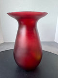 Red Frosted Glass Vase with Asian Emblem