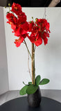 Bright Orange Faux Orchids in Ceramic Pot