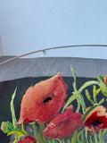 Hand Painted Poppies Glass Planter Signed by Local Artist Ginger Olansen