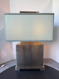 Large Brushed Nickel Dual Bulb Lamp with Powder Blue Shade (WORKS)