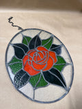 Oval Rose Stained Glass Panel