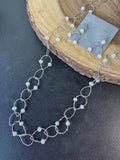 Talbots Milky Stone Silver Tone Teardrop Link Necklace & Earrings Set