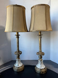 Pair of Gold Leaf Style Metal & Glass Buffet Lamps (WORKS)