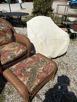 B-All Weather Wicker Chair Pair and Ottoman w/Sunbrella Fabric Cushioms