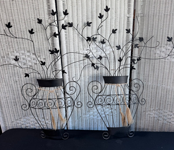 Pair of Lightweight Floral Urn Metal Scroll Wall Decor