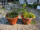 Pair of Plastic/Styrofoam Pots with Decorative Metal Plant Supports