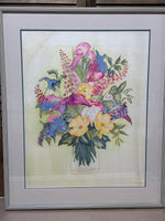 Bouquet Painting on Silk - Signed Gail C. 1989
