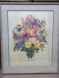 Bouquet Painting on Silk - Signed Gail C. 1989