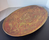 Oval Vintage Copper Carved Pedestal Tray