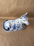 Blue And White Ceramic Cow Butter Dish