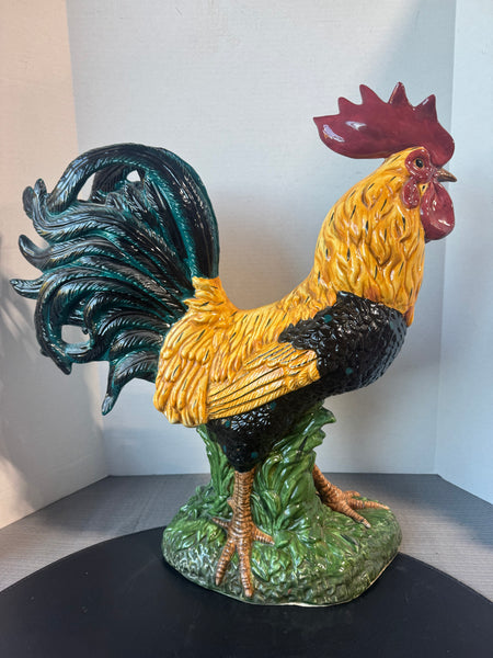 2FT Blue Sky XL Majolica Ceramic Rooster