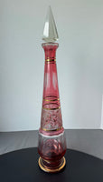 Large Bohemia Venetian Gilt Cranberry Glass Decanter with Stopper