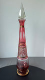 Large Bohemia Venetian Gilt Cranberry Glass Decanter with Stopper