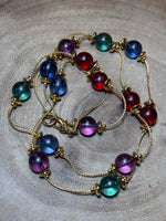 Gold Tone Necklace with Multi-Color Beads