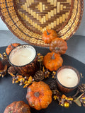 Autumn Basket with Candles & Faux Pumpkins