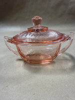 Anchor Hocking Princess Pink Depression Glass Creamer & Sugar With Lid