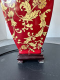 Red & Beige Floral Ceramic Vase Lamp (WORKS)