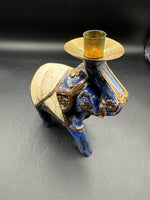 Blue Pearl And Brass Elephant Candle Holder
