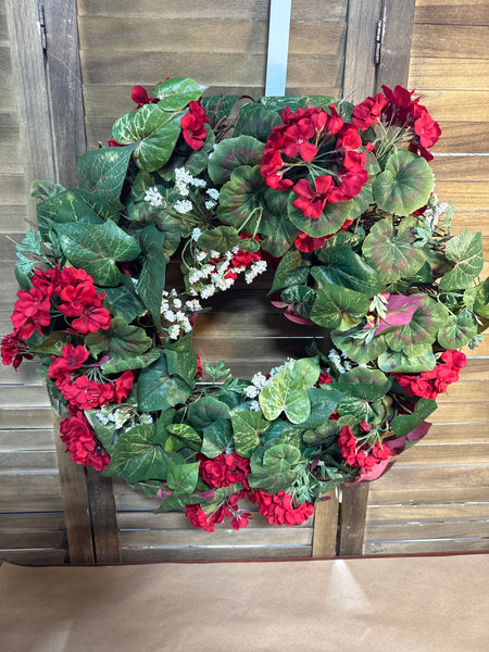 Red Floral And Baby Breath Wreath