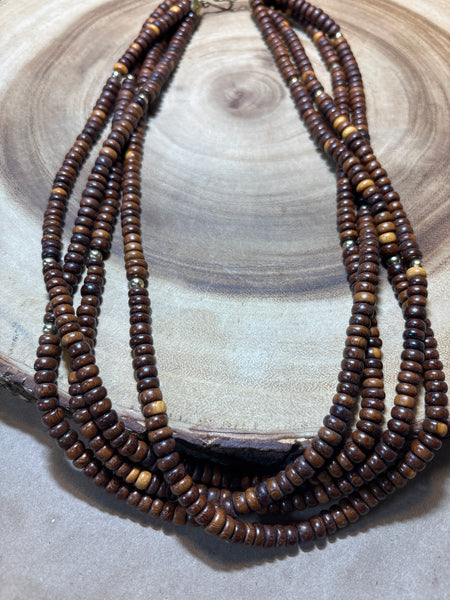 Multi Strand Wooden Beaded Necklace