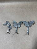 3 Piece Pewter Butterfly And Gekko Wall Hooks