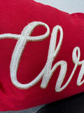 Christmas Embroidered Red Rectangular Throw Pillow