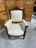 Victorian Rococo Revival Style Arm Chair with Demask Fabric