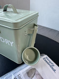 Sage Green Farmhouse Style Metal Laundry Bin with Scoop, Mesh Washing Bag & Machine Cleaner