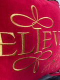 Believe Embroidered Velvet Holiday Throw Pillow