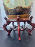 Japanese Satsuma Style Vintage Floral Birds Large Porcelain Vase with Wooden Stand (2 AVAILABLE—PRICED INDIVIDUALLY AT $65 EACH)