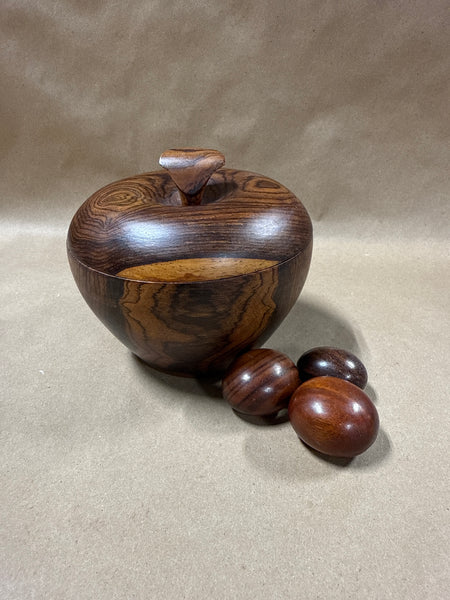 Wooden Apple Trinket Dish With 3 Wooden Eggs