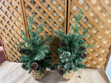 Pair of Faux Christmas Trees with Pinecones in Baskets, 26"H