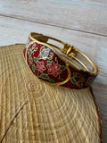 Red Butterfly Floral Cloisonné Hinged Cuff Bracelet