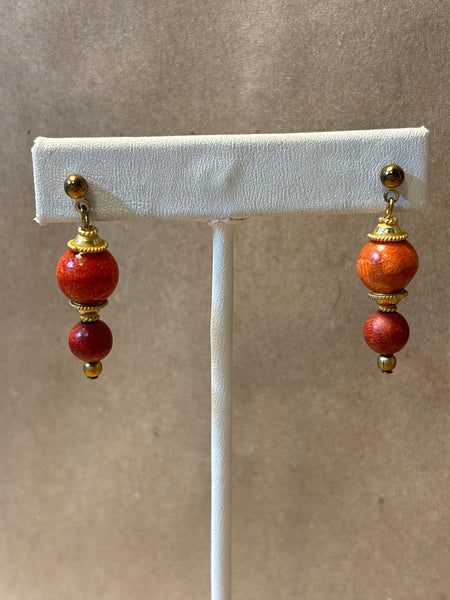 Gold Tone Earrings with Rust Color Beads