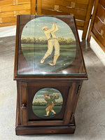Golf Themed Painted Side Table with Magazine/Book Storage; Comes with Protective Glass