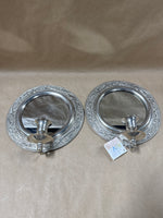 Pair Of Round Silver Wall Candle Sconces