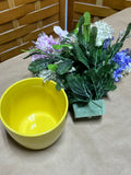 Yellow Ceramic Vase with Purple Tone Faux Florals