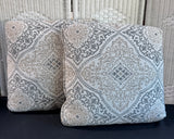 Pair of Tapestry Style Beige & Gray Damask Throw Pillows