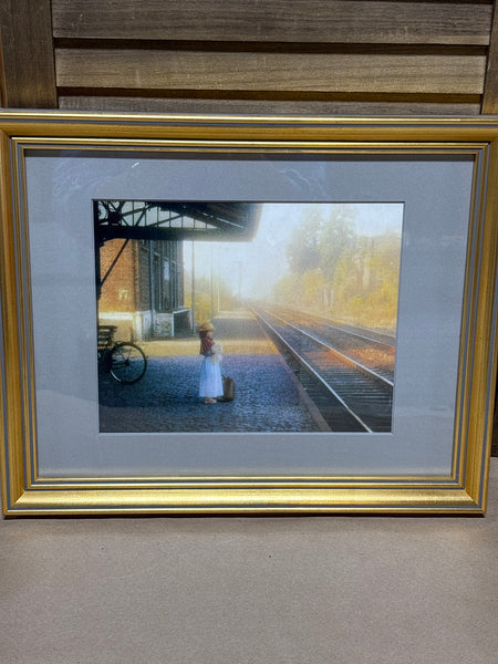 Young Girl Waiting at Train Station Print