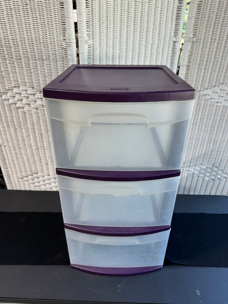 Purple Sterilite Plastic 3-Drawer Rolling Storage Unit
