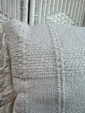 Pair of Bohemian Off White Knit Accented Throw Pillows with Fringe