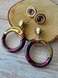 Pair of Vintage Purple & Gold Tone Earrings (C)