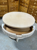 Oval Side Table with Rattan Accents